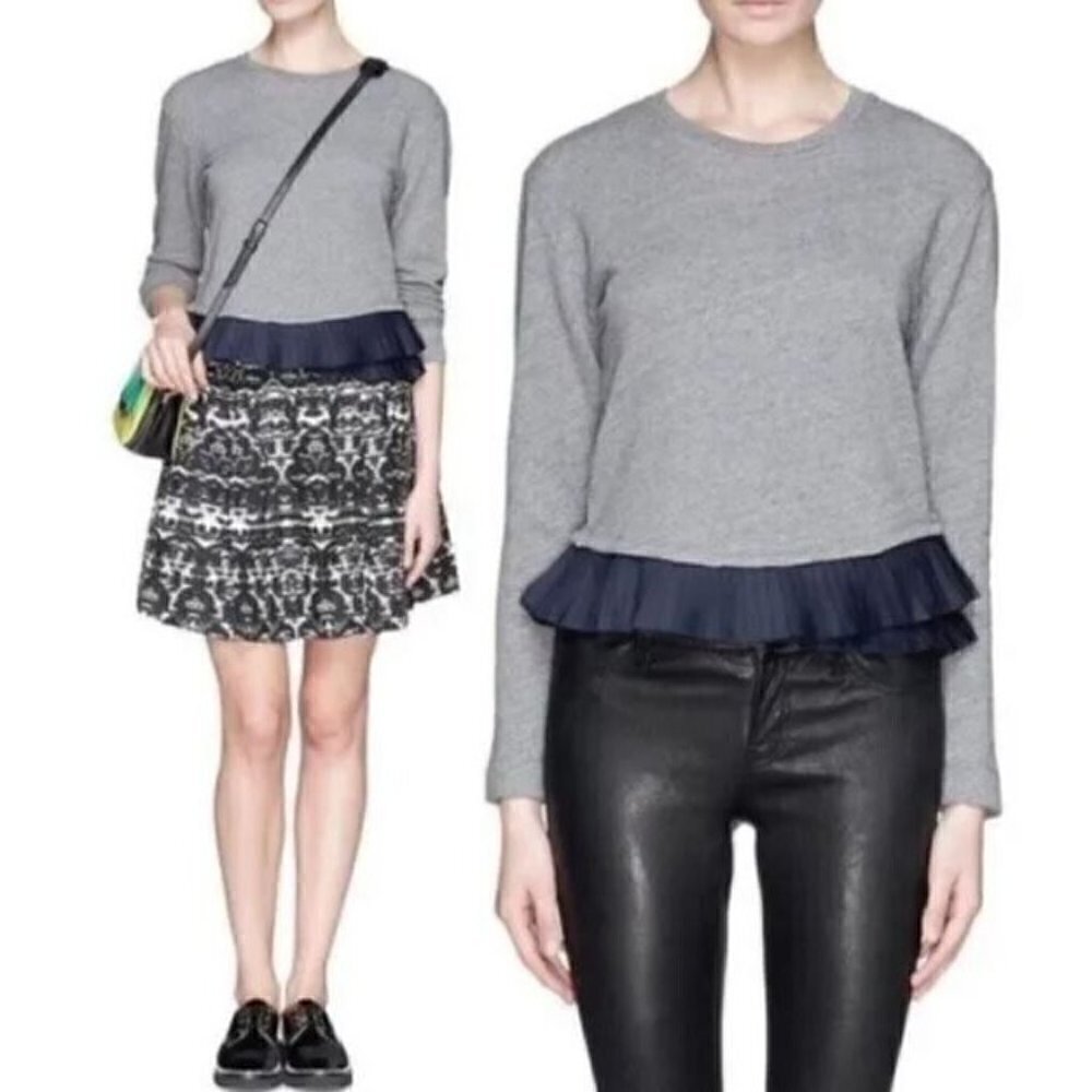 J Crew Sweater Womens Medium Gray Sweatshirt Accordion Pleat Hem Cropped Boho
